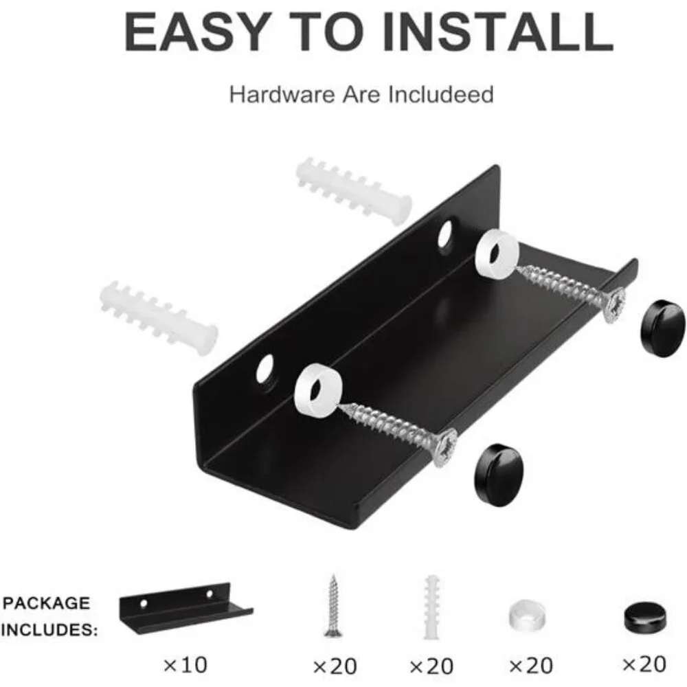 Set of 10 vinyl record wall mount shelves black metal album display storage rack